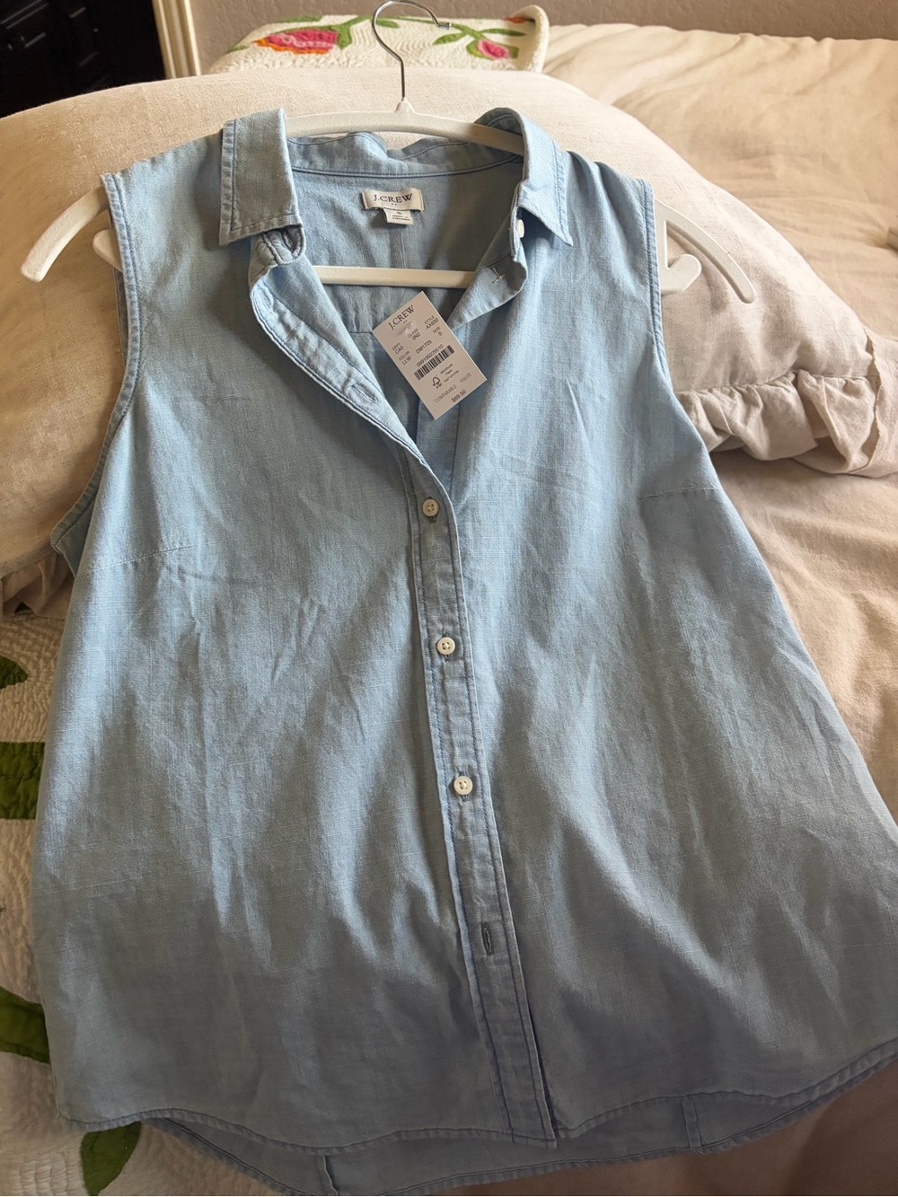 J.Crew Light Blue Chambray Sleeveless Button-Down Top